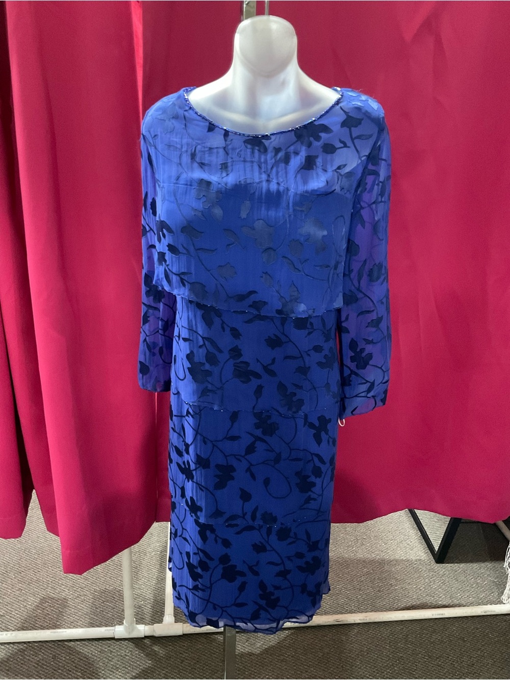 Blue Floral Tiered Midi Dress- Seed Beading